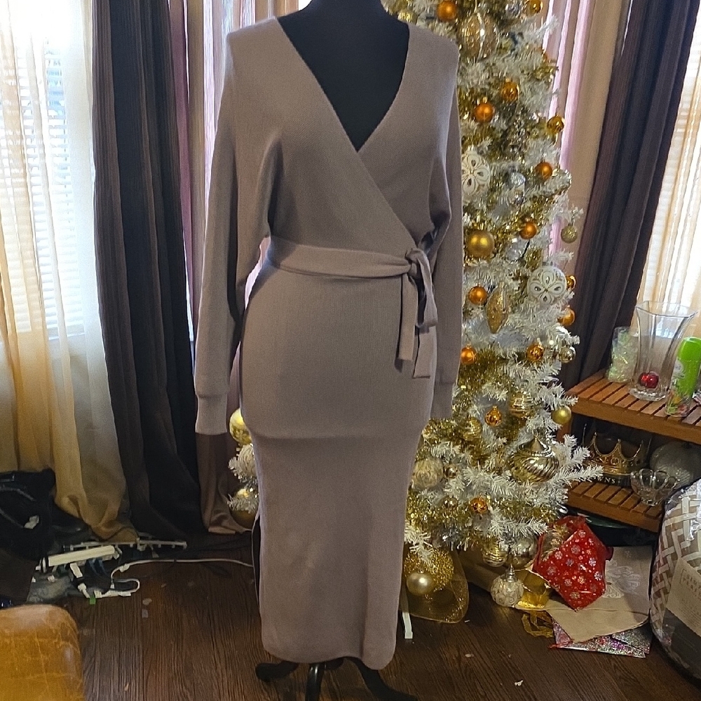 HALARA Taupe Wrap Knit Dress - Picture 16 of 16